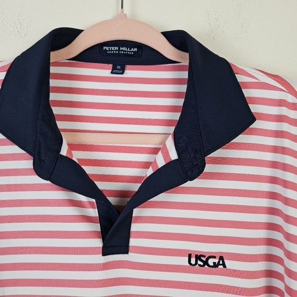 Peter Millar Crown Crafted USGA Short Sleeve Polo Knit Shirt XL Striped - Picture 3 of 9